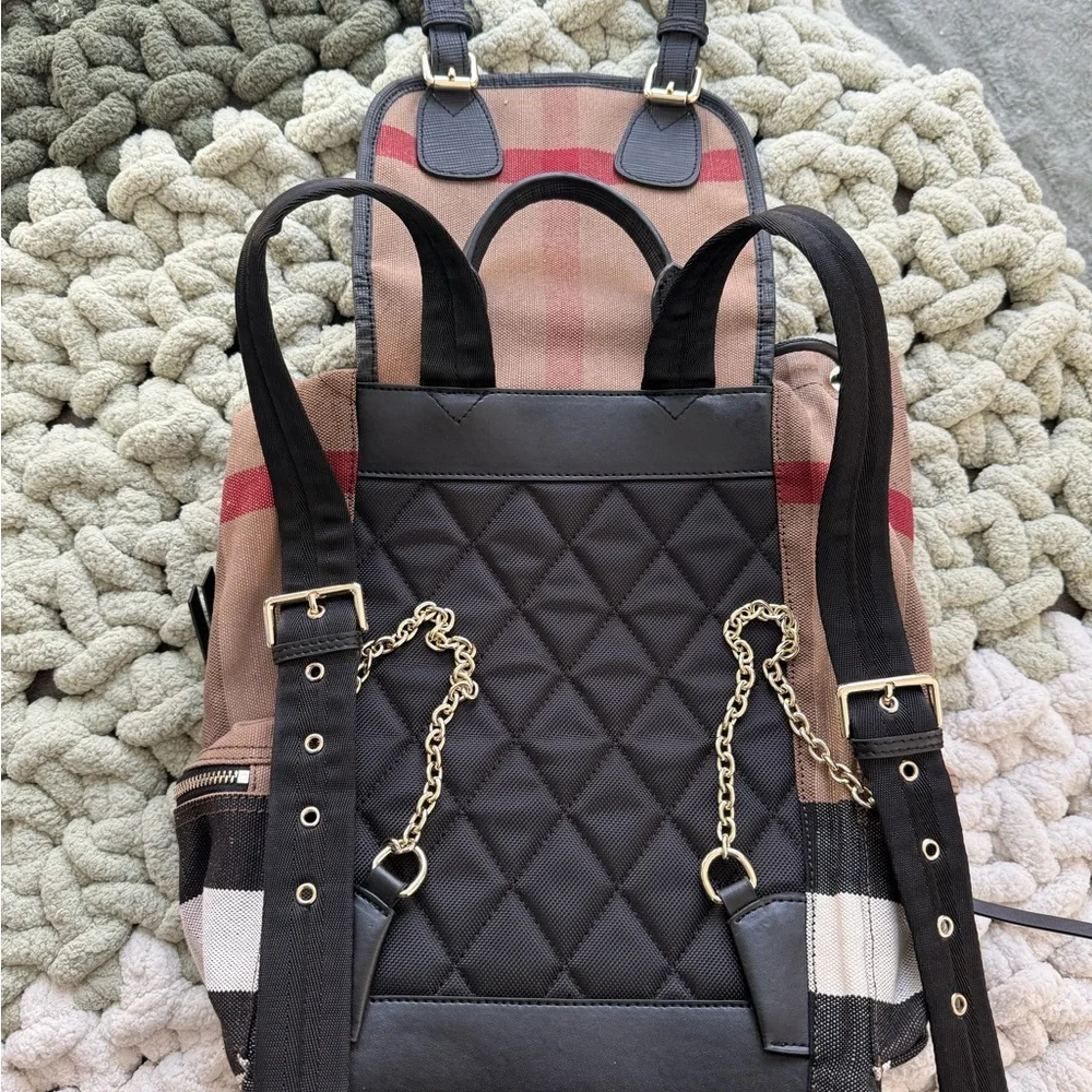 Burberry Brown Black and Red Canvas Drawstring Backpack